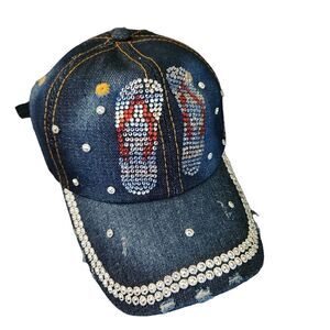 NWOT Denim Rhinestone Bling Adjustable Womens Baseball Hat Unbranded